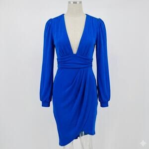 Hello Molly Shimmer Royal Blue Deep V-Neck Mini Dress Sz 4 Going Out Club HoCo